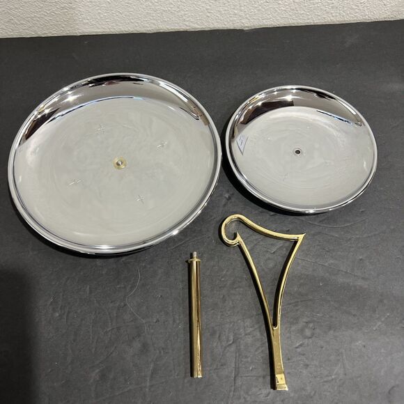 VTG Atomic Starburst Chrome Gold Tone TWO TIER Serving Dish Tray MCM Japan - Picture 15 of 16